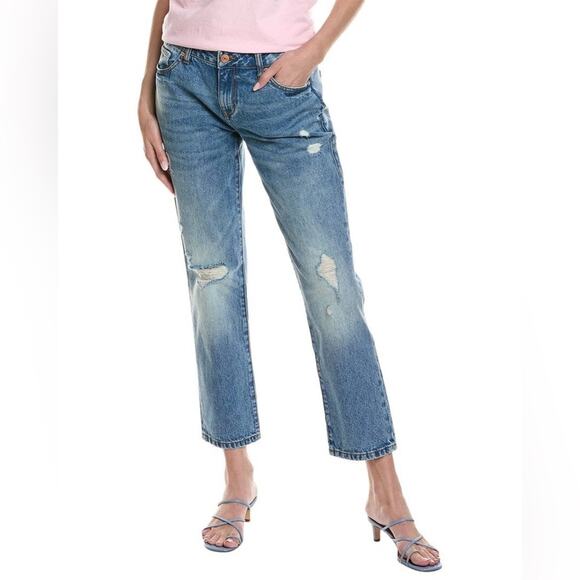 Cabi MALIBU Jean Size 10 Medium Wash straight leg rigid denim busted knee - Picture 2 of 7